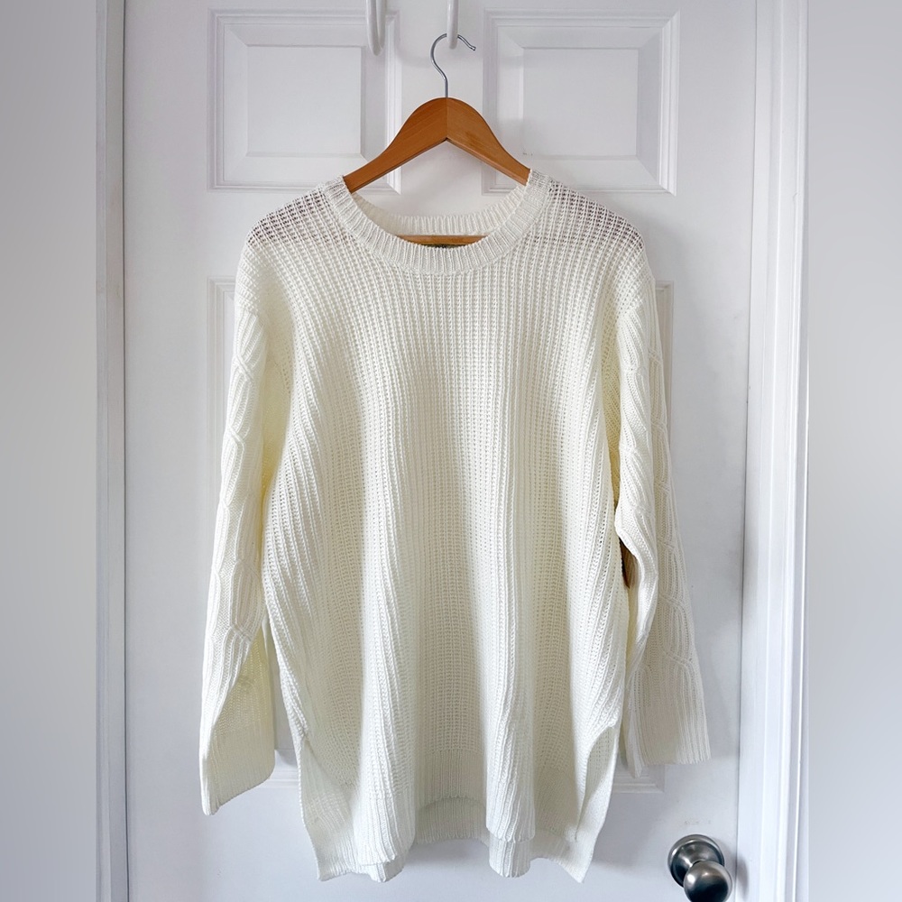 Love Change Italy Women’s Cream Crewneck Cable Knit Sweater 2X NWT